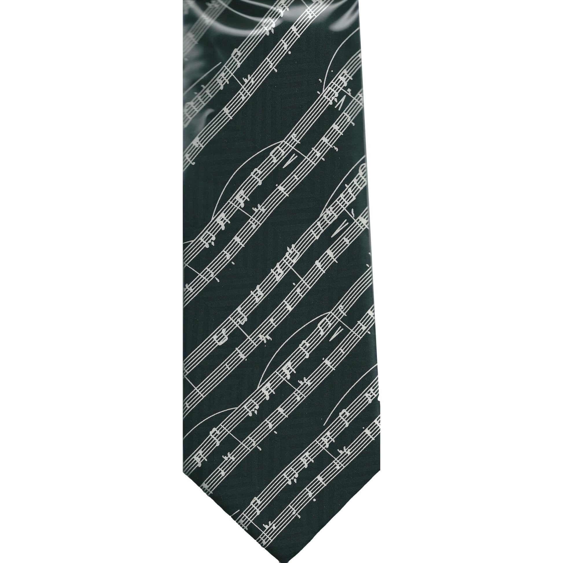 Diagonal Sheet Music White on Black 100% Silk Classic Tie image 0
