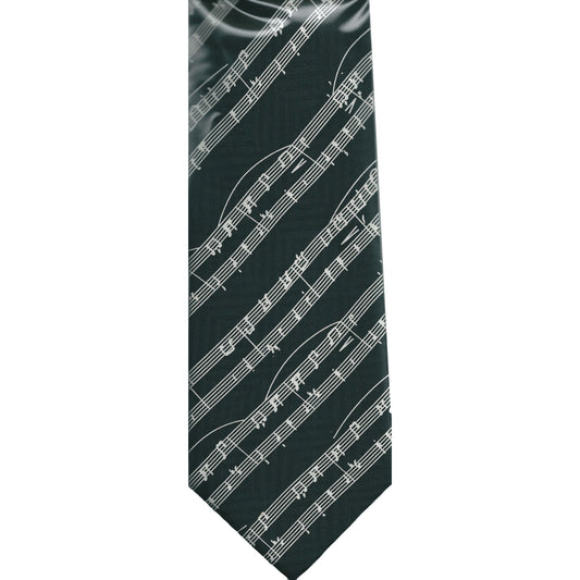 Diagonal Sheet Music White on Black 100% Silk Classic Tie image 0