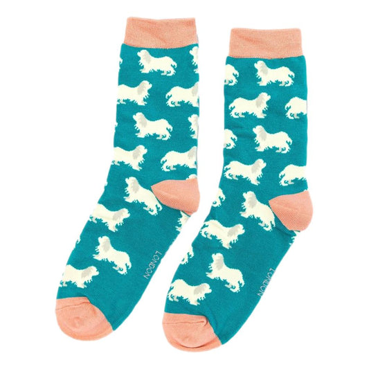 Spaniels on Teal Ladies Novelty Ankle Socks Adult One Size image 0
