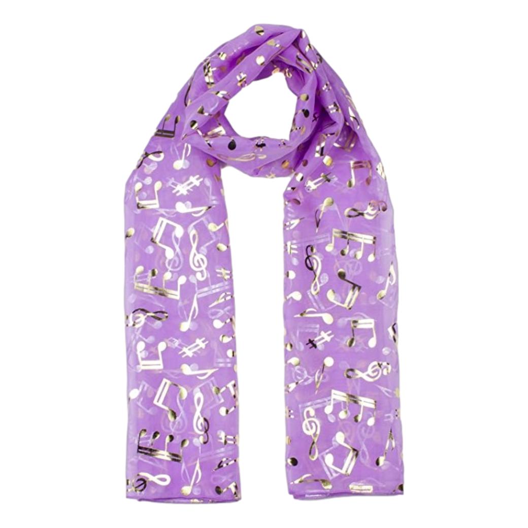 Treble Clef & Music Notes gold/silver reversible lilac scarf image 0