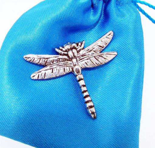 Dragonfly polished pewter metal lapel pin image 1