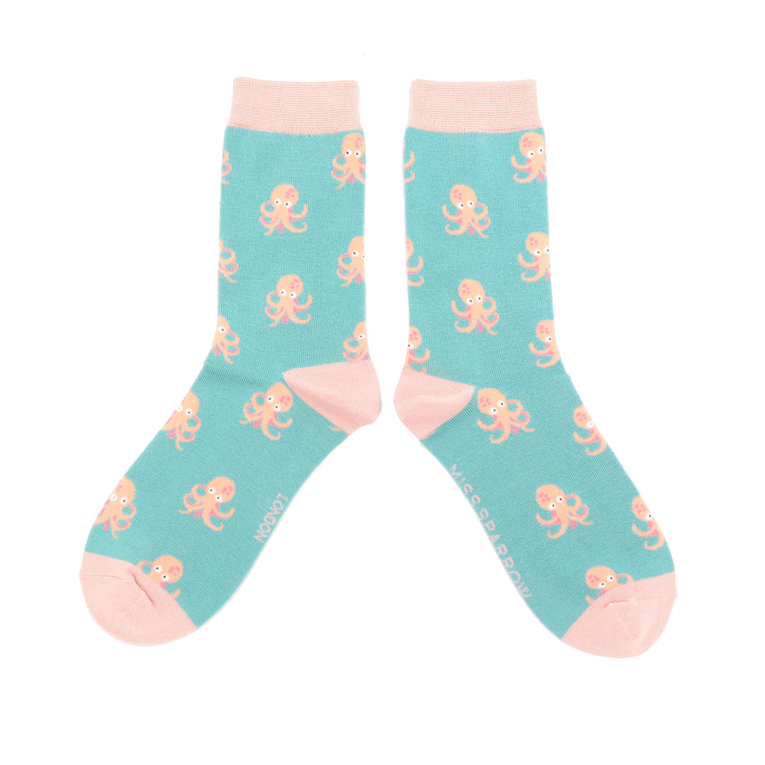 Little Octopus on Duck Egg Womens Novelty Ankle Socks Adult One Size image 0