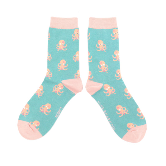 Little Octopus on Duck Egg Womens Novelty Ankle Socks Adult One Size image 0