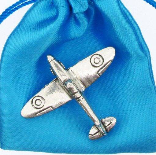 Spitfire Fighter Plane polished pewter metal lapel pin badge image 2