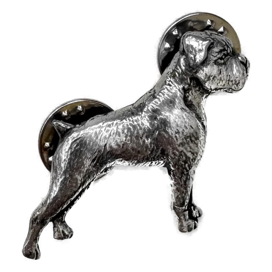 Boxer Dog polished pewter metal lapel pin badge image 0