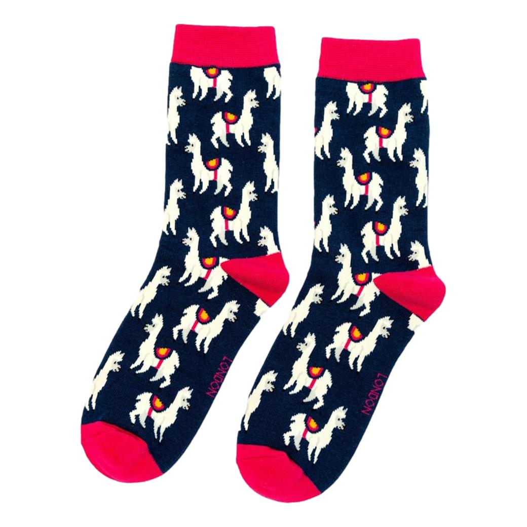 Llamas on Navy Blue Womens Novelty Ankle Socks Adult One Size image 0