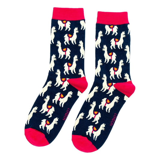 Llamas on Navy Blue Womens Novelty Ankle Socks Adult One Size image 0