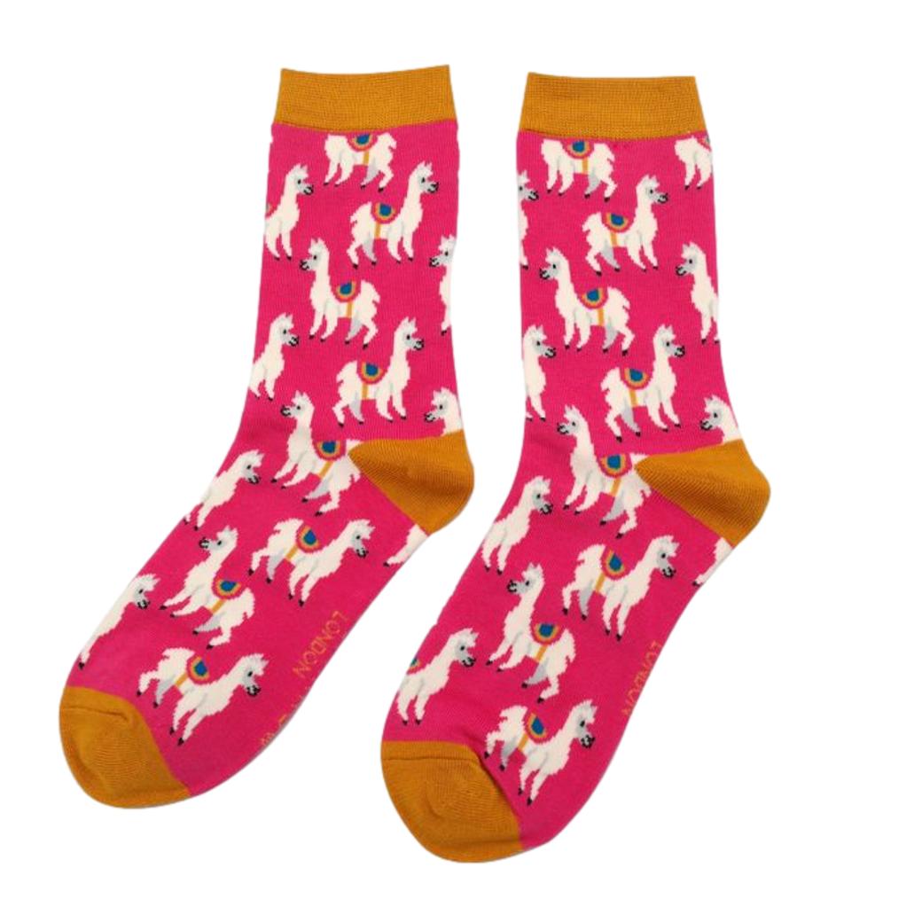Llamas on Hot Pink Womens Novelty Ankle Socks Adult One Size image 0