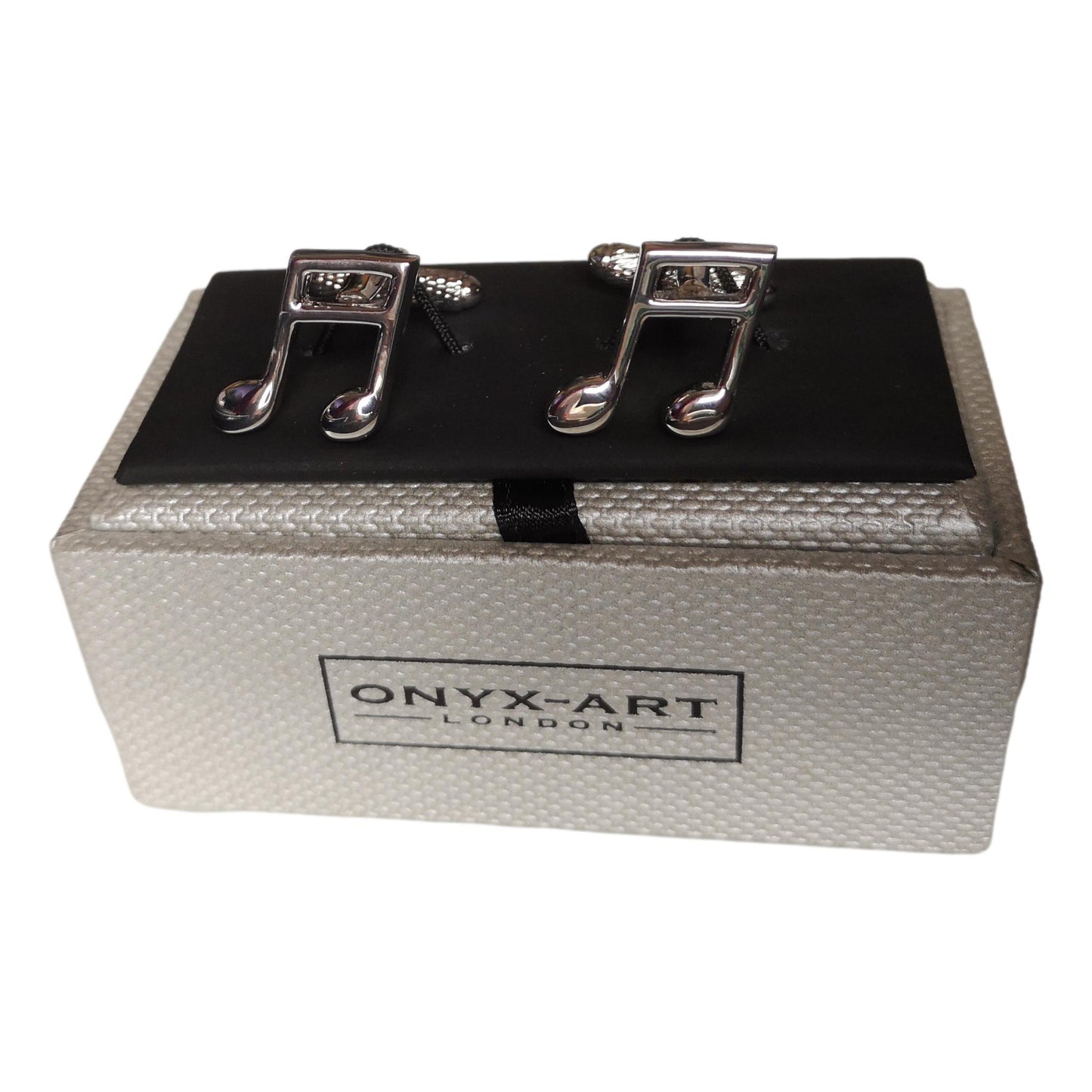 Polished Semiquavers rhodium-plated torpedo cufflinks in padded gift box image 1