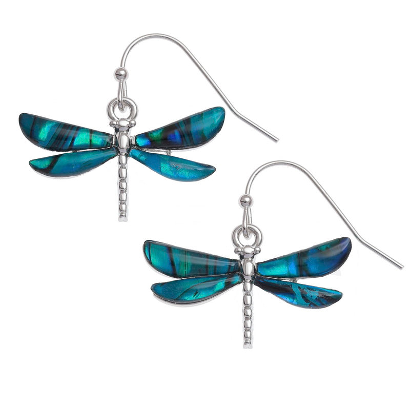 Blue Dragonfly Paua shell rhodium-plated pendant and earrings set image 2