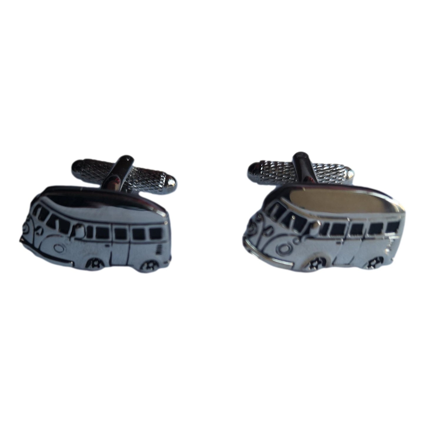 Camper Van silver-plated torpedo cufflinks in padded gift box image 0