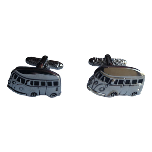 Camper Van silver-plated torpedo cufflinks in padded gift box image 0