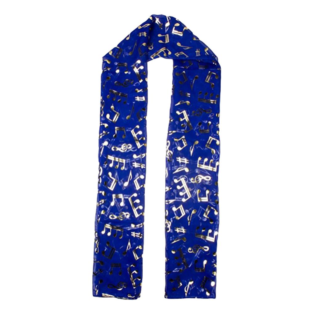 Treble Clef & Music Notes gold/silver reversible royal blue scarf image 0