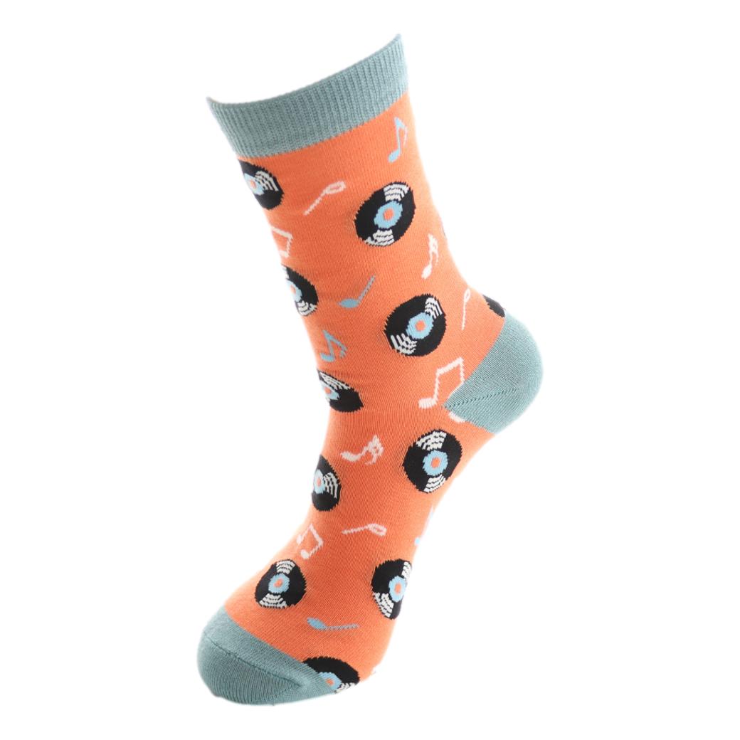 Vinyl Music Discs on Orange Womens Novelty Ankle Socks Adult One Size image 2