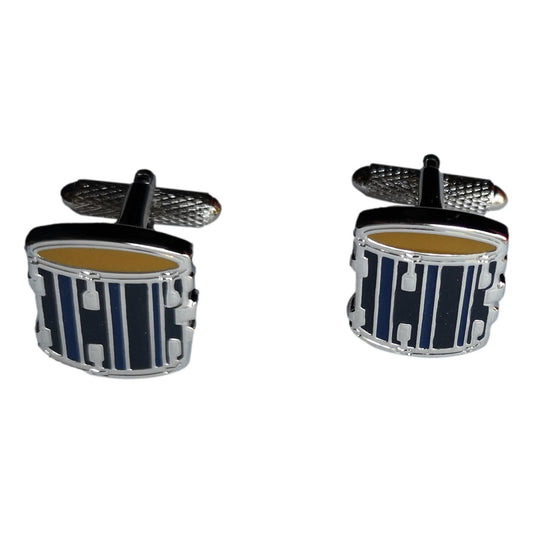 Marching Drum silver-plated torpedo cufflinks in padded gift box image 0