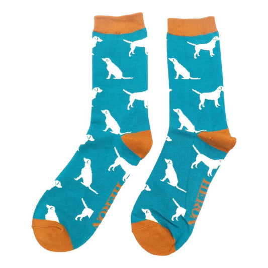 Labrador Dog white on teal Mens Novelty Ankle Socks Adult One Size image 0