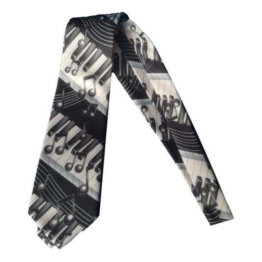 Music Notes on Piano Keyboard steps 100% Polyester Classic Tie Musician Teacher Gift image 0