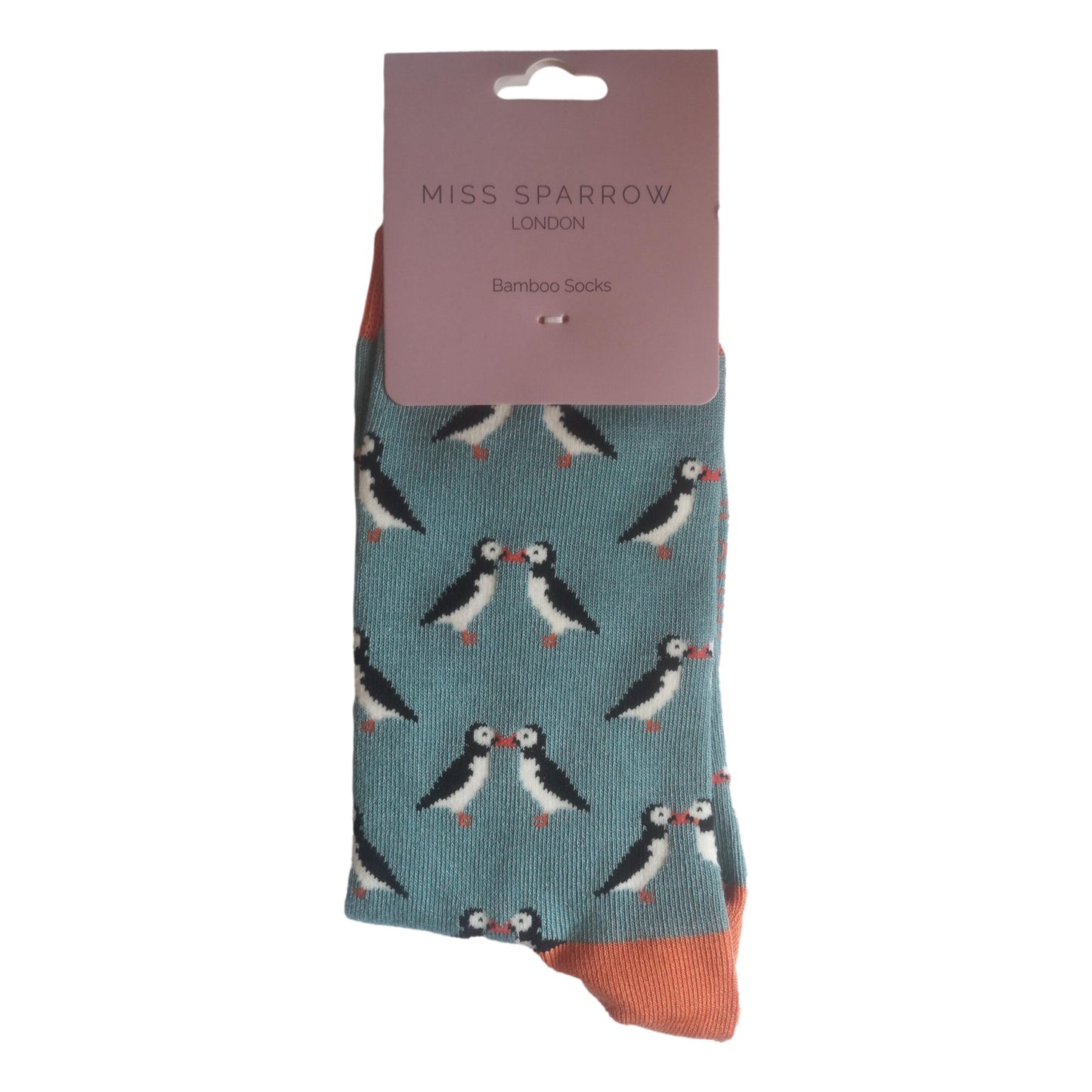 Kissing Puffins on Duck Egg Womens Novelty Ankle Socks Adult One Size image 1