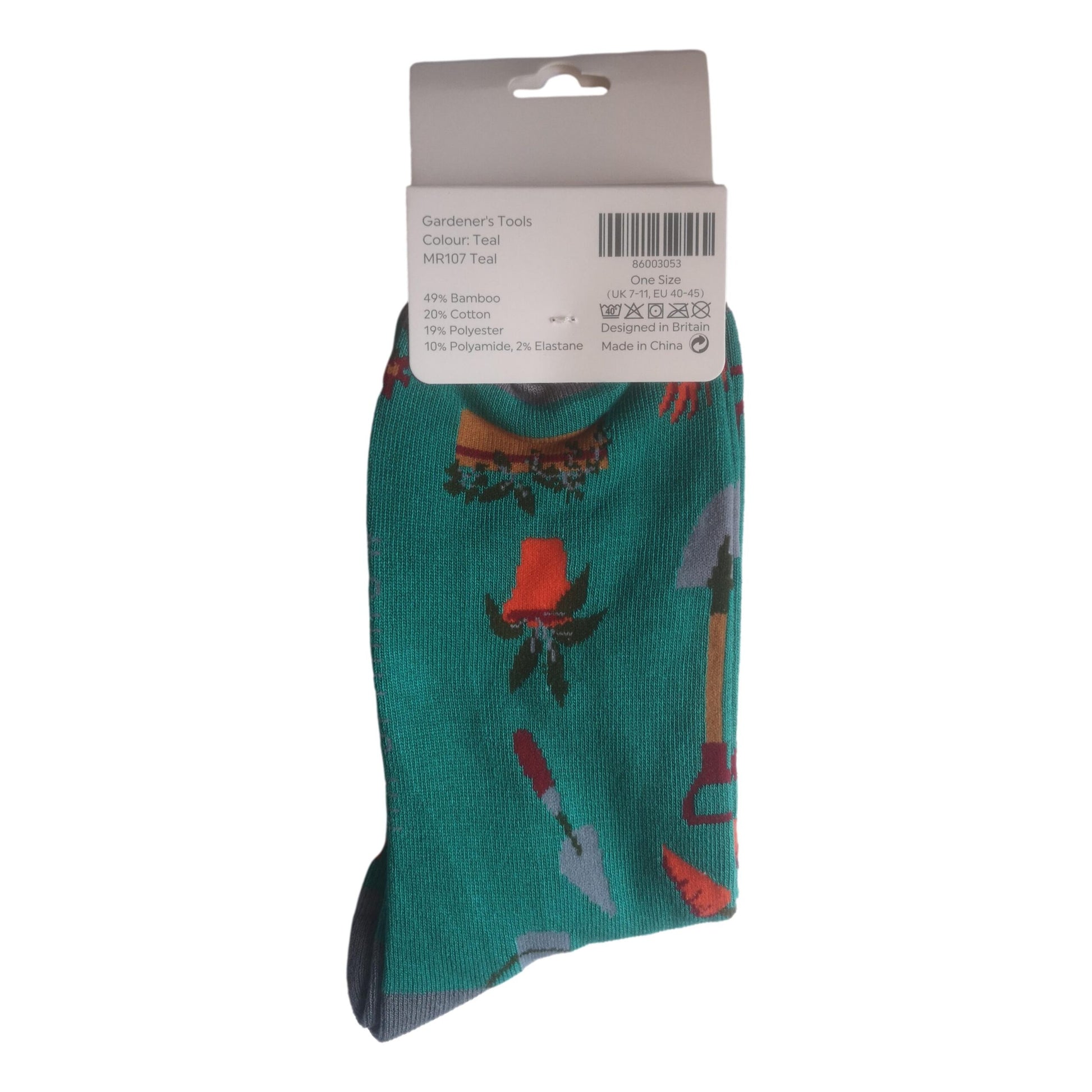 Gardener's Tools on Teal Mens Novelty Ankle Socks Adult One Size image 2