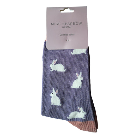 Rabbits on Lilac Ladies Novelty Ankle Socks Adult One Size image 0