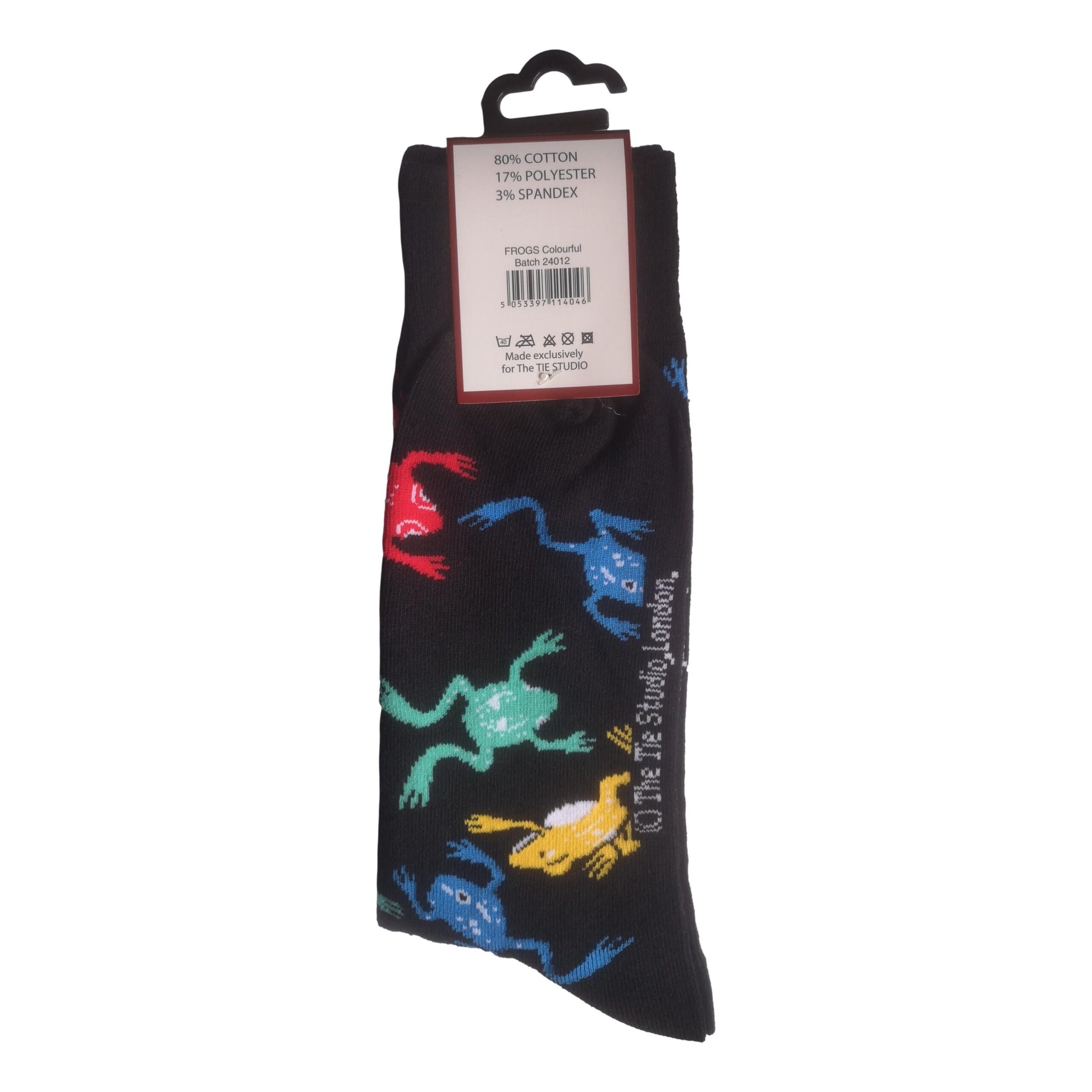 Colourful Frogs on Black Unisex Novelty Ankle Socks Adult Size 6-11 image 1