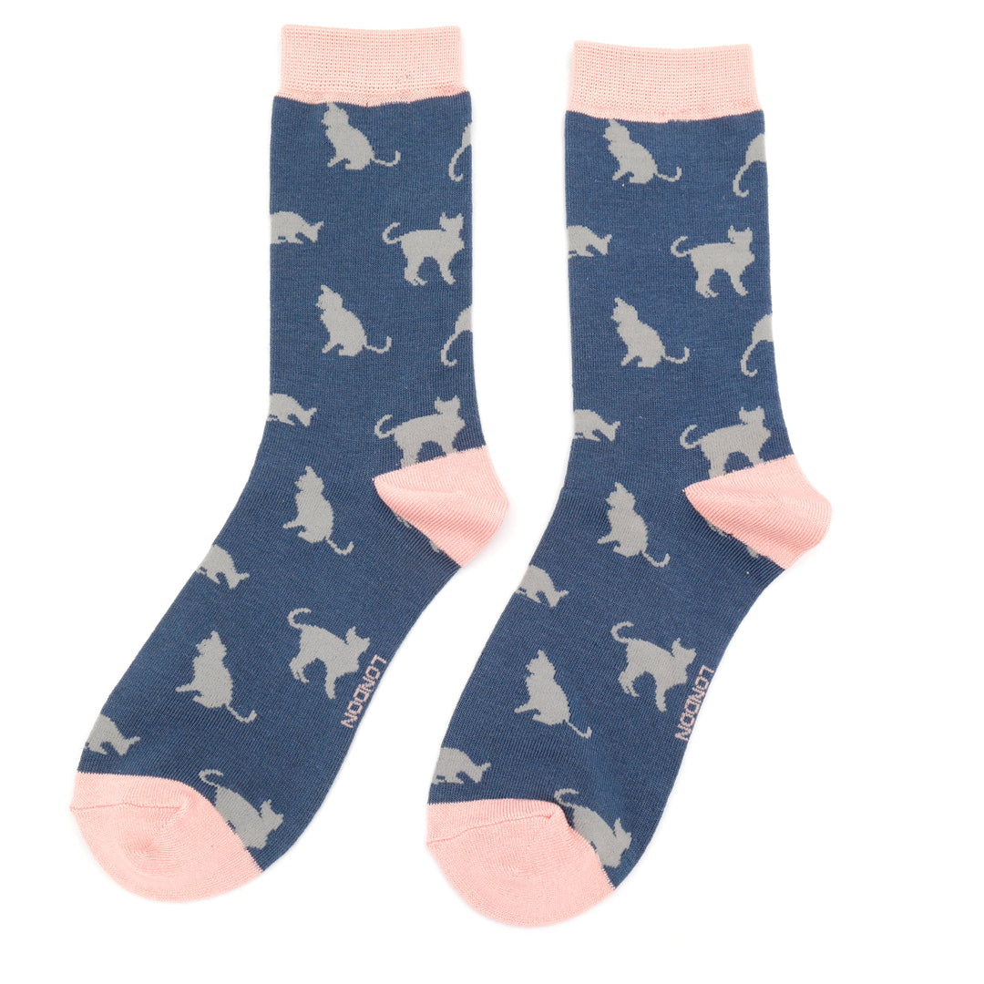 Cats Navy Blue Womens Novelty Ankle Socks Adult One Size image 1