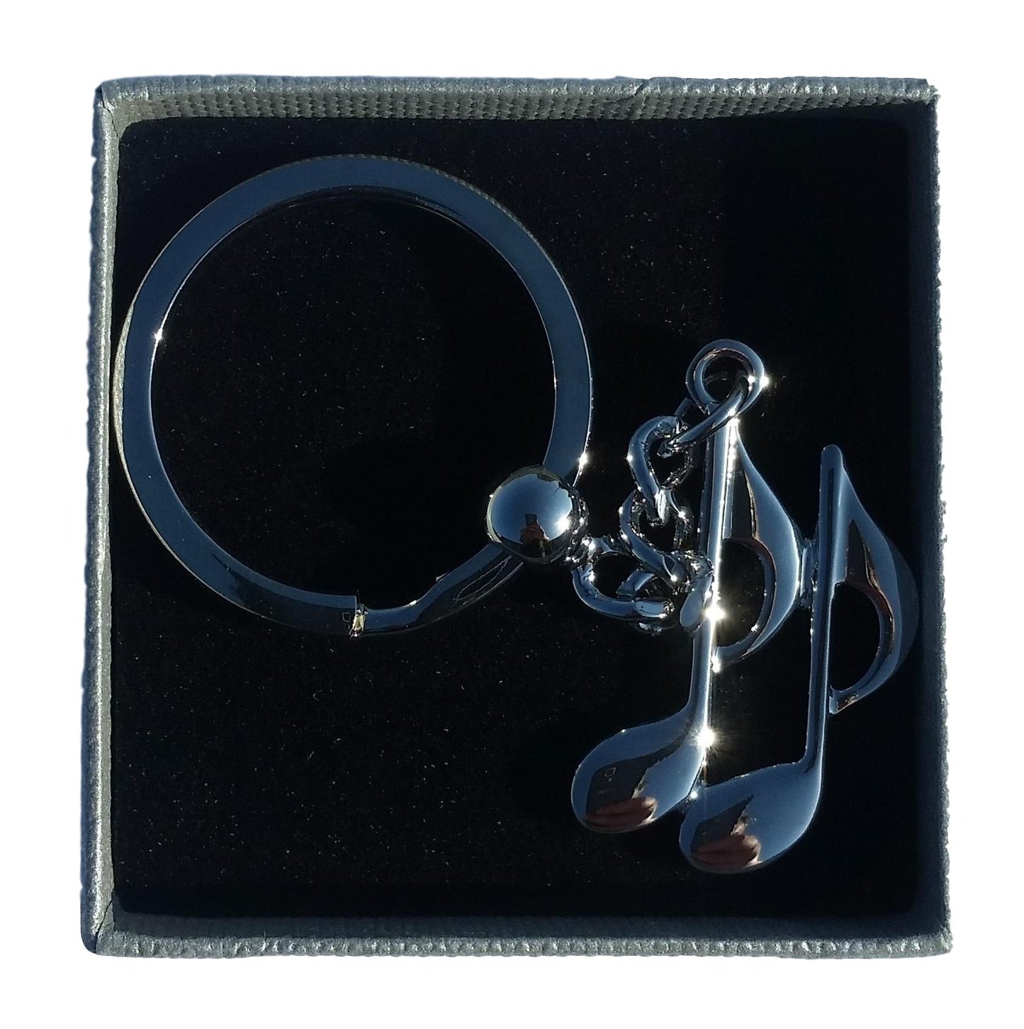 Quaver Music Notes highly polished silver-plated keyring with presentation gift box image 0