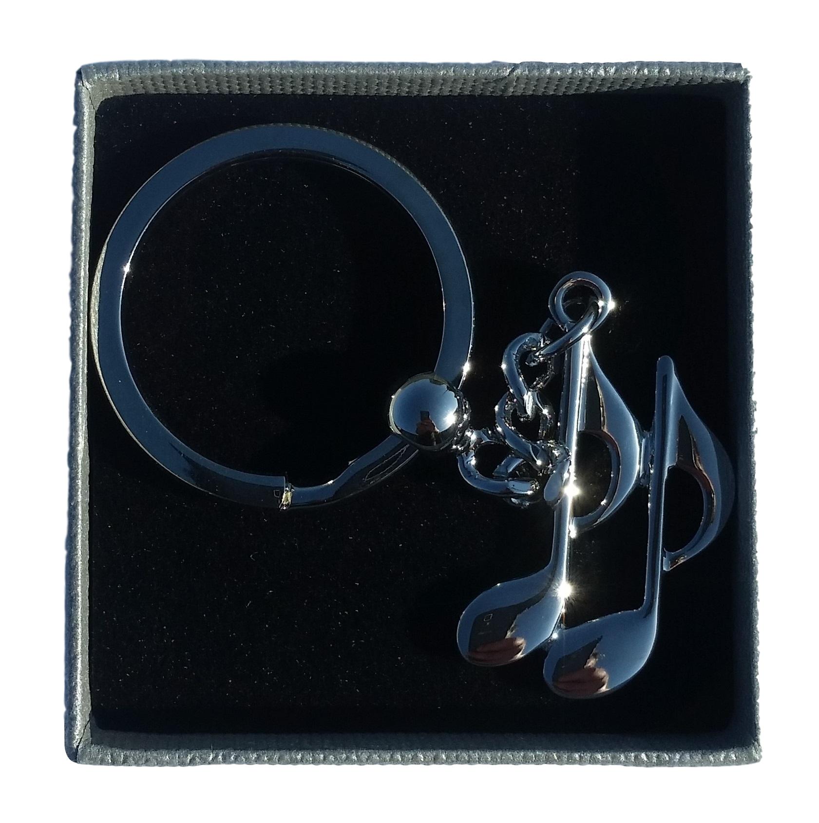 Quaver Music Notes highly polished silver-plated keyring with presentation gift box image 0