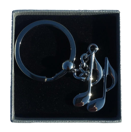 Quaver Music Notes highly polished silver-plated keyring with presentation gift box image 0