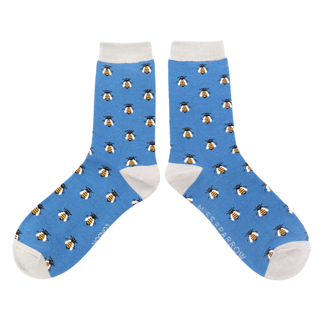 Honey Bees on Blue Ladies Novelty Ankle Socks Adult One Size image 1
