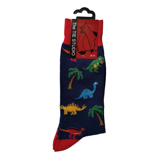 Dinosaurs on Navy Blue Unisex Novelty Ankle Socks Adult Size 6-11 image 0