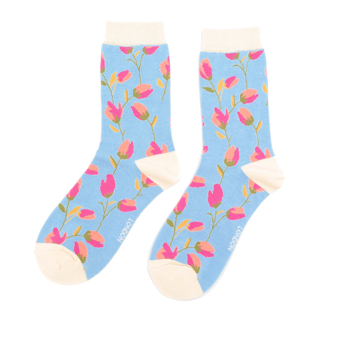 Ditsy Flowers Sky Blue Womens Novelty Ankle Socks Adult One Size image 0