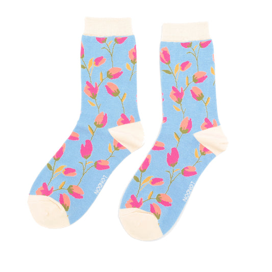 Ditsy Flowers Sky Blue Womens Novelty Ankle Socks Adult One Size image 0