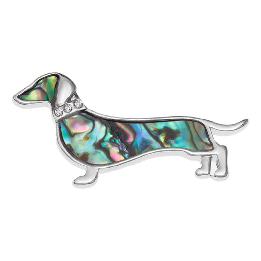 Dachshund Dog Paua shell rhodium-plated pin badge image 0
