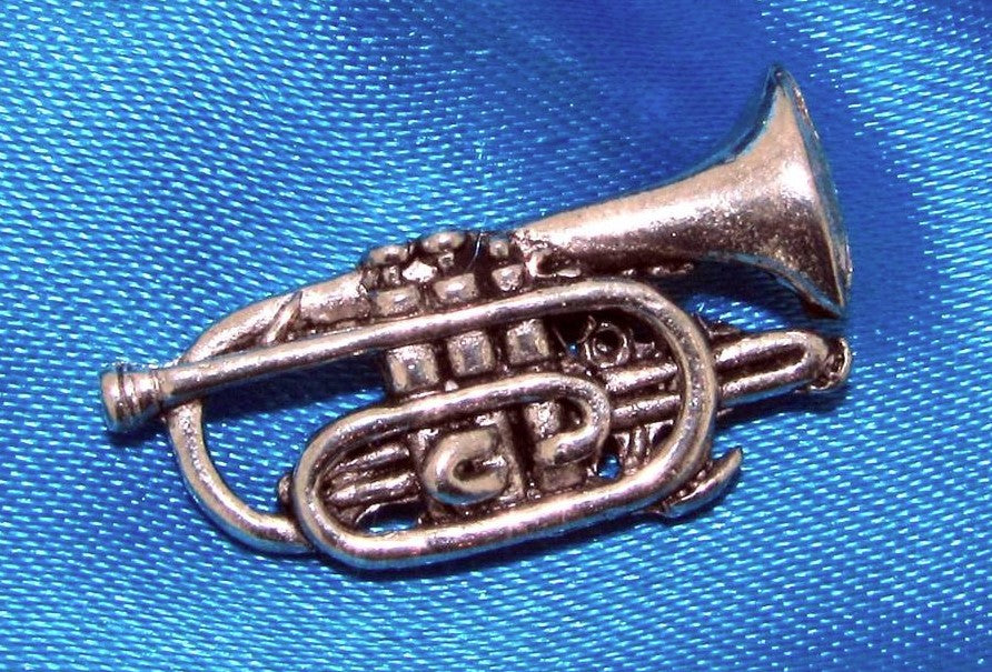 Cornet polished pewter metal lapel pin image 1