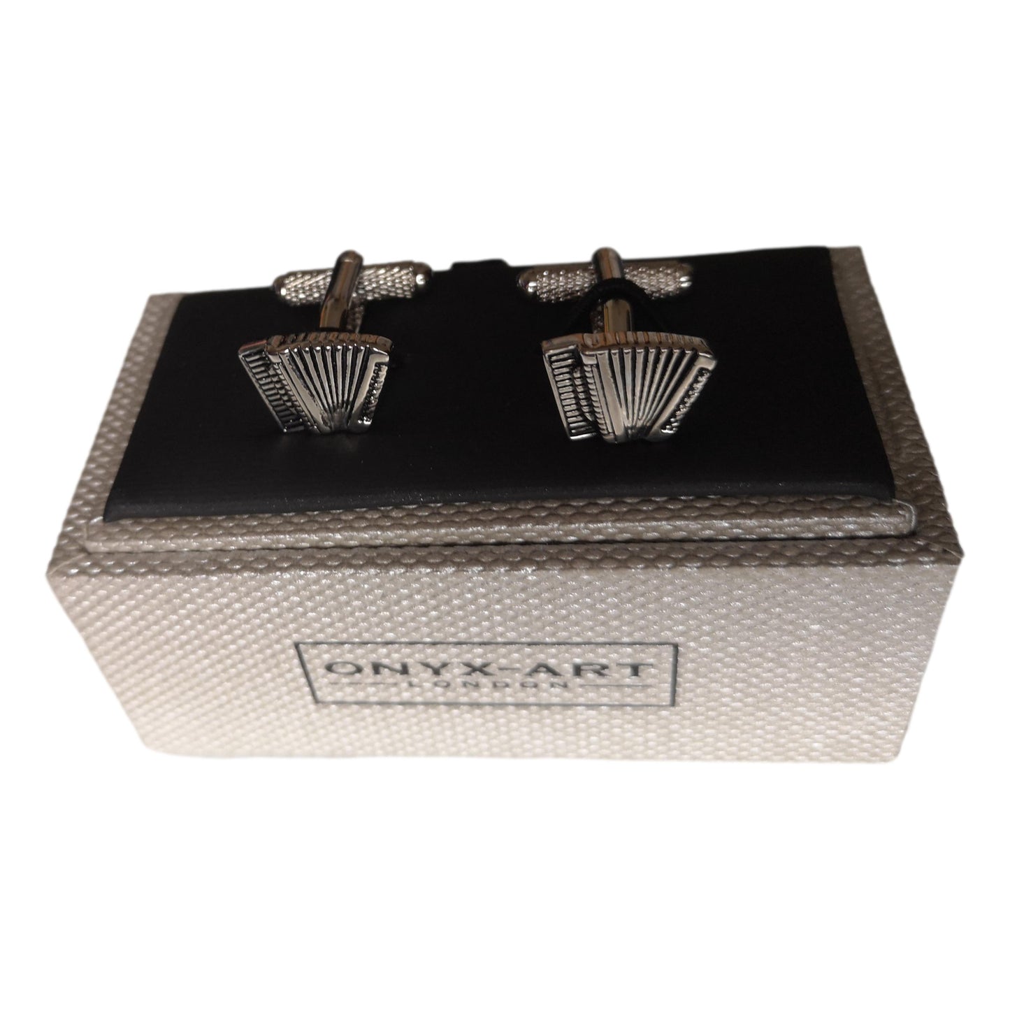 Accordion rhodium-plated torpedo cufflinks in padded gift box image 1