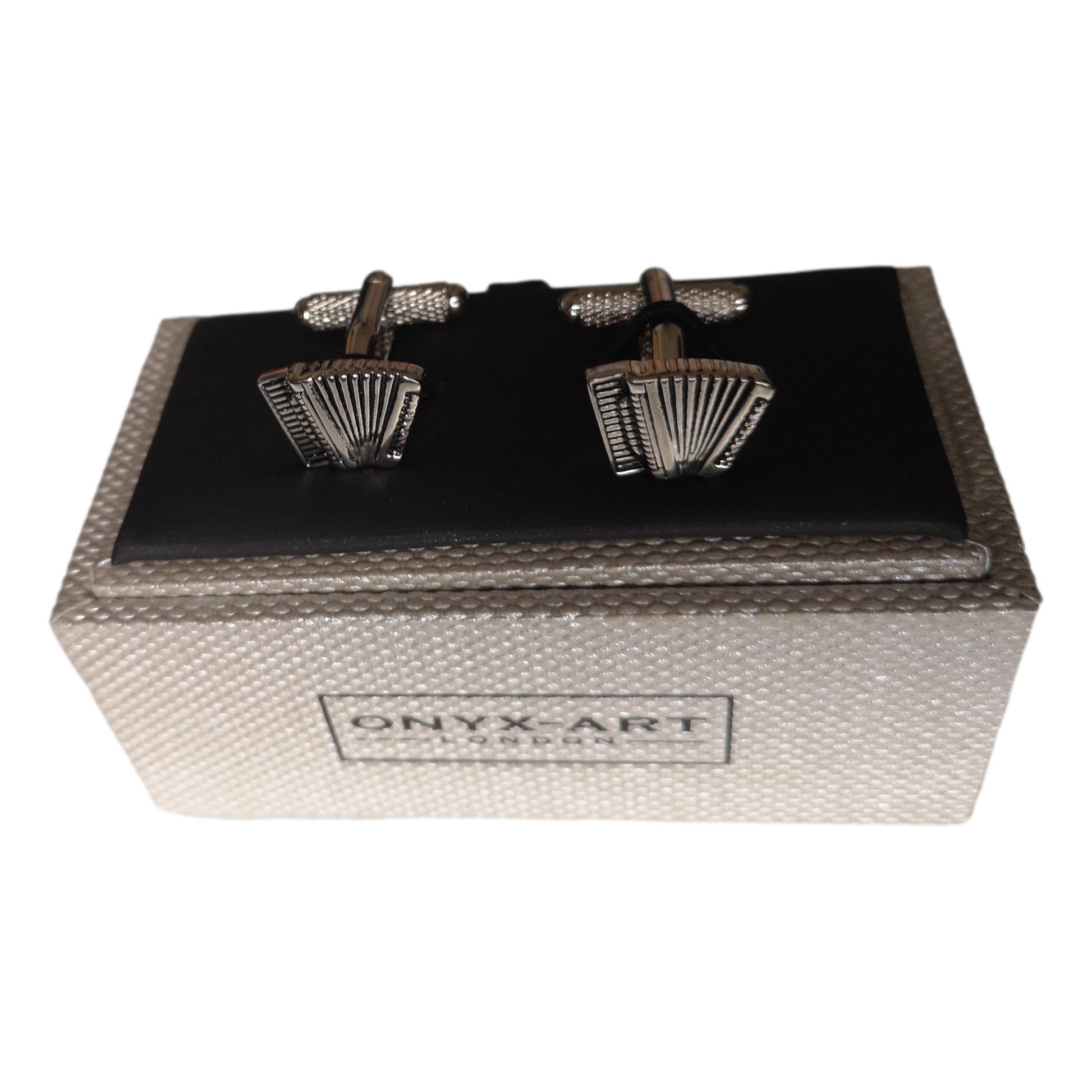 Accordion rhodium-plated torpedo cufflinks in padded gift box image 1