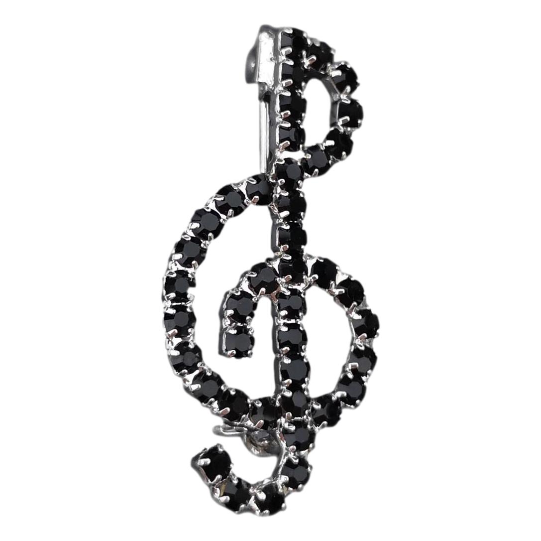 Treble Clef black-stoned diamante crystal pin brooch image 0