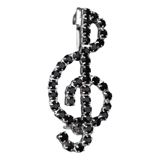 Treble Clef black-stoned diamante crystal pin brooch image 0