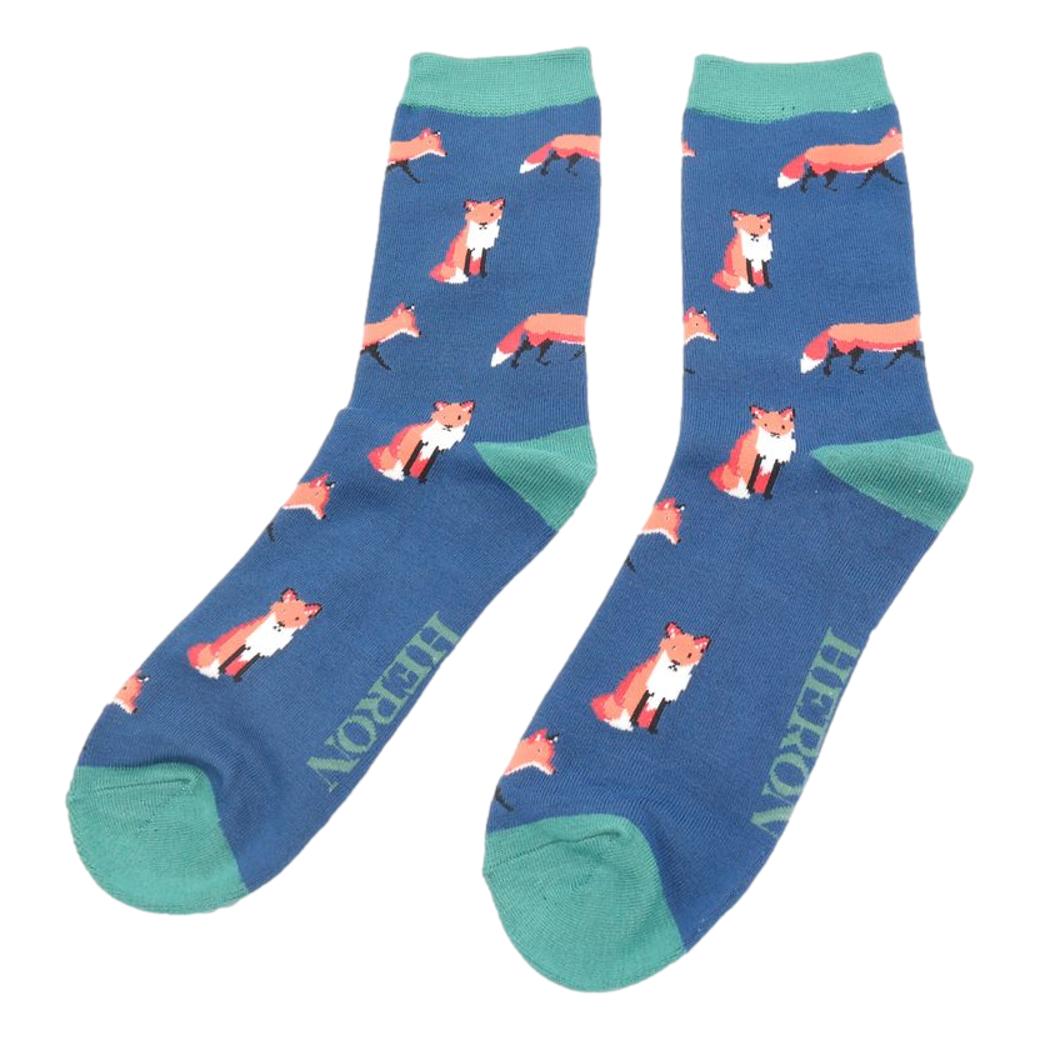 Foxes Navy Mens Novelty Ankle Socks Adult One Size image 0