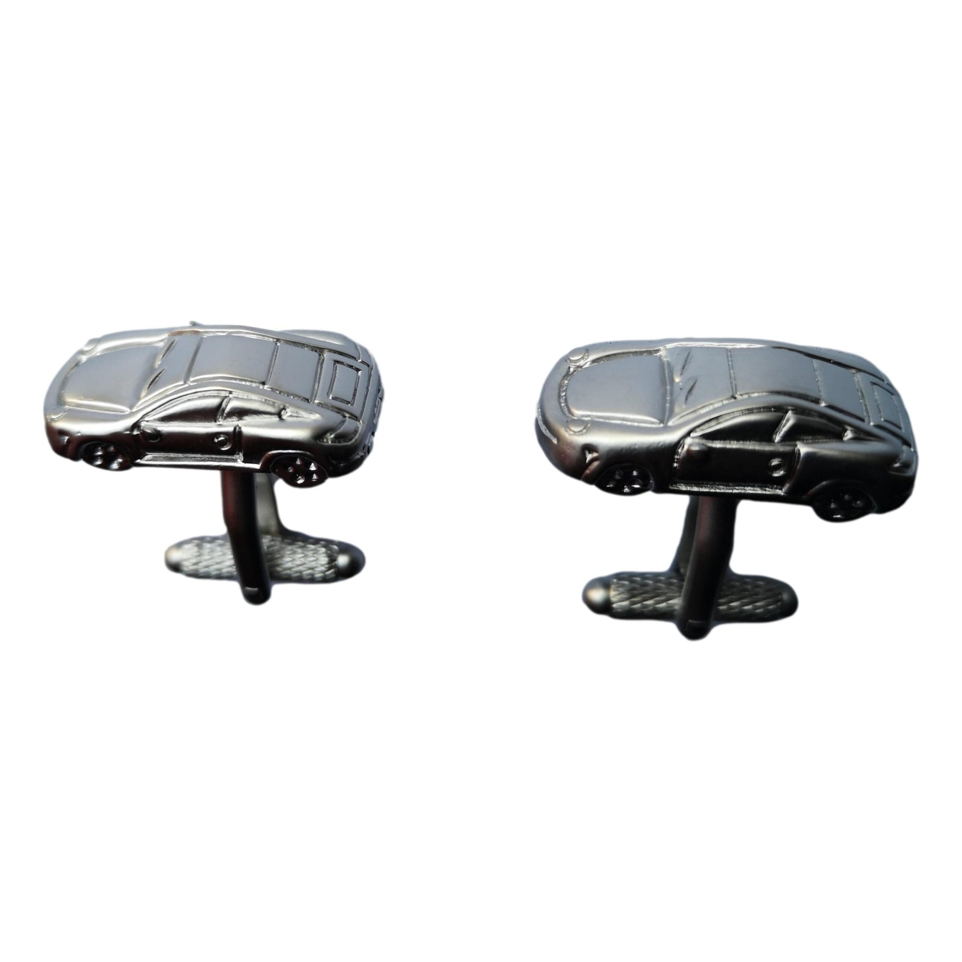 Sports car matt silver-plated torpedo cufflinks in padded gift box image 1