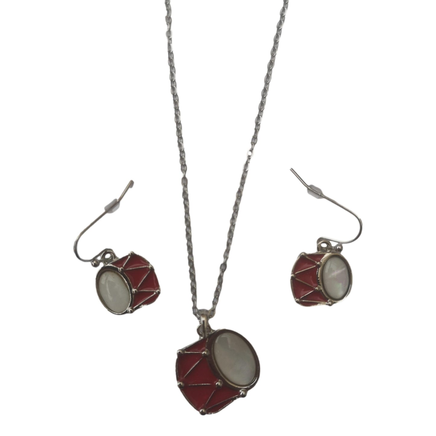 Red Drum Mother of Pearl shell rhodium-plated pendant and earrings set image 0