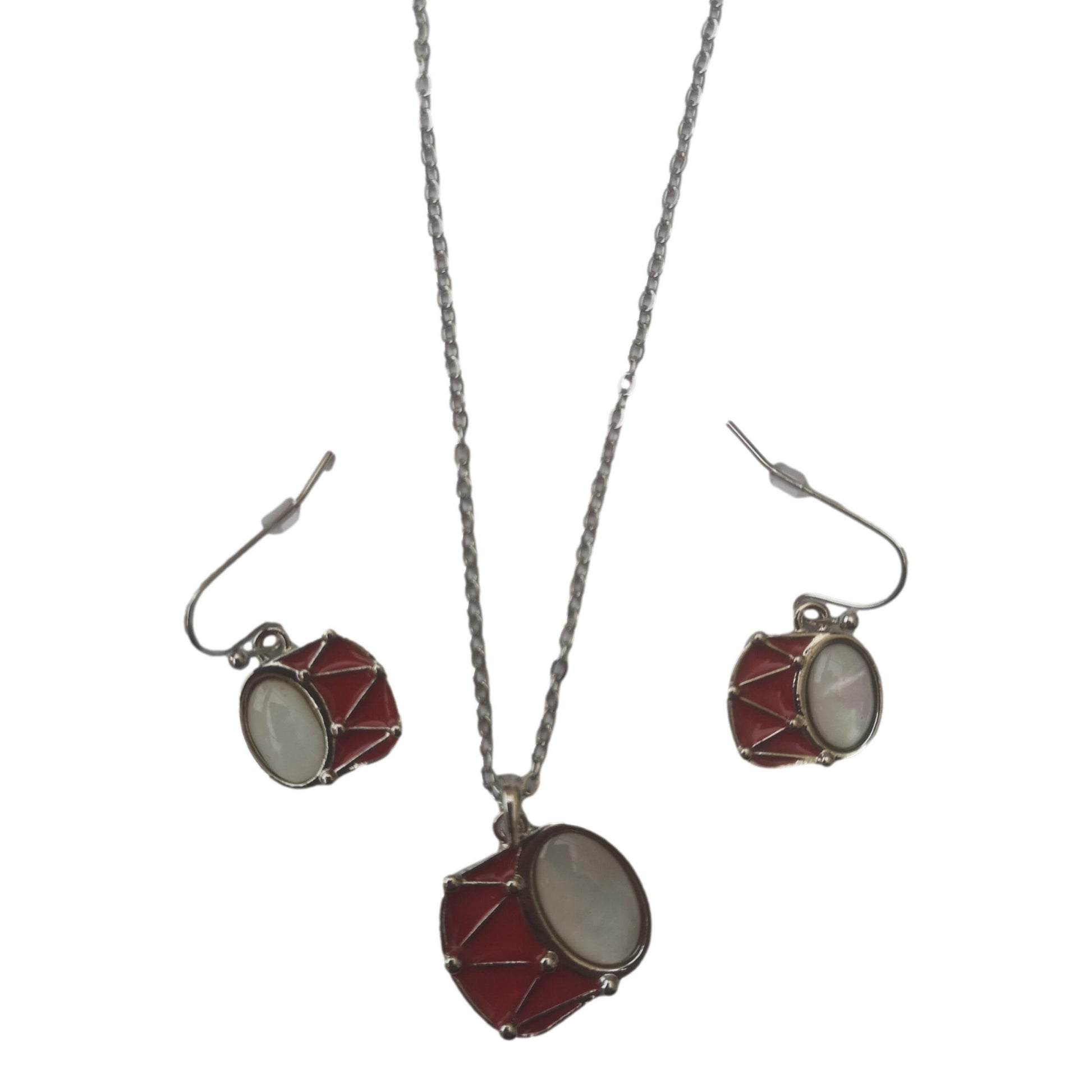 Red Drum Mother of Pearl shell rhodium-plated pendant and earrings set image 0