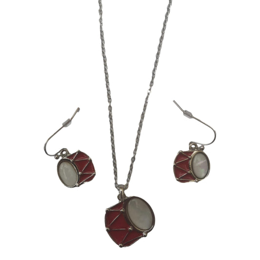 Red Drum Mother of Pearl shell rhodium-plated pendant and earrings set image 0