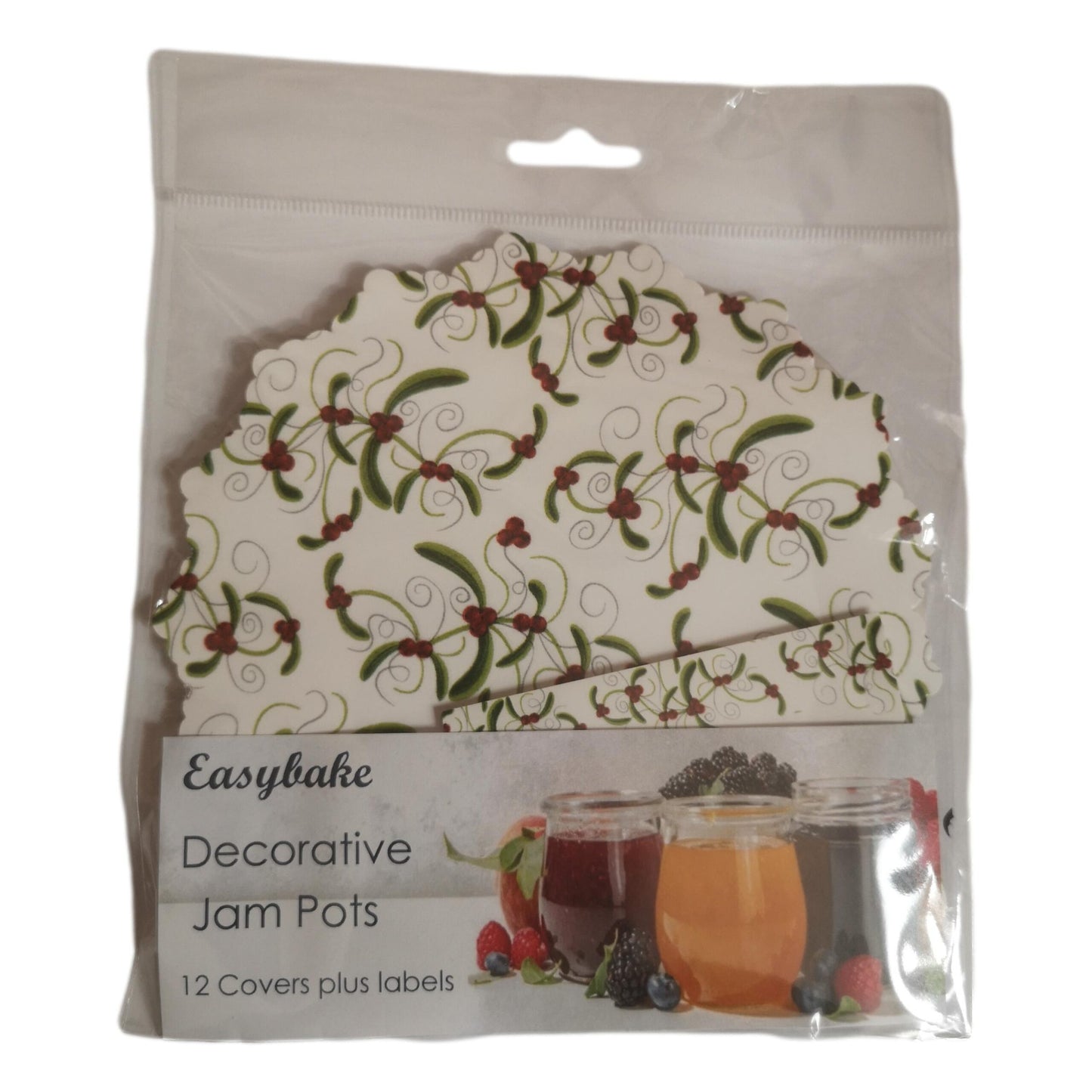 12 Christmas Berries Jam Pot Covers, Wax Discs, Rubber Bands and Self-Adhesive Labels image 0