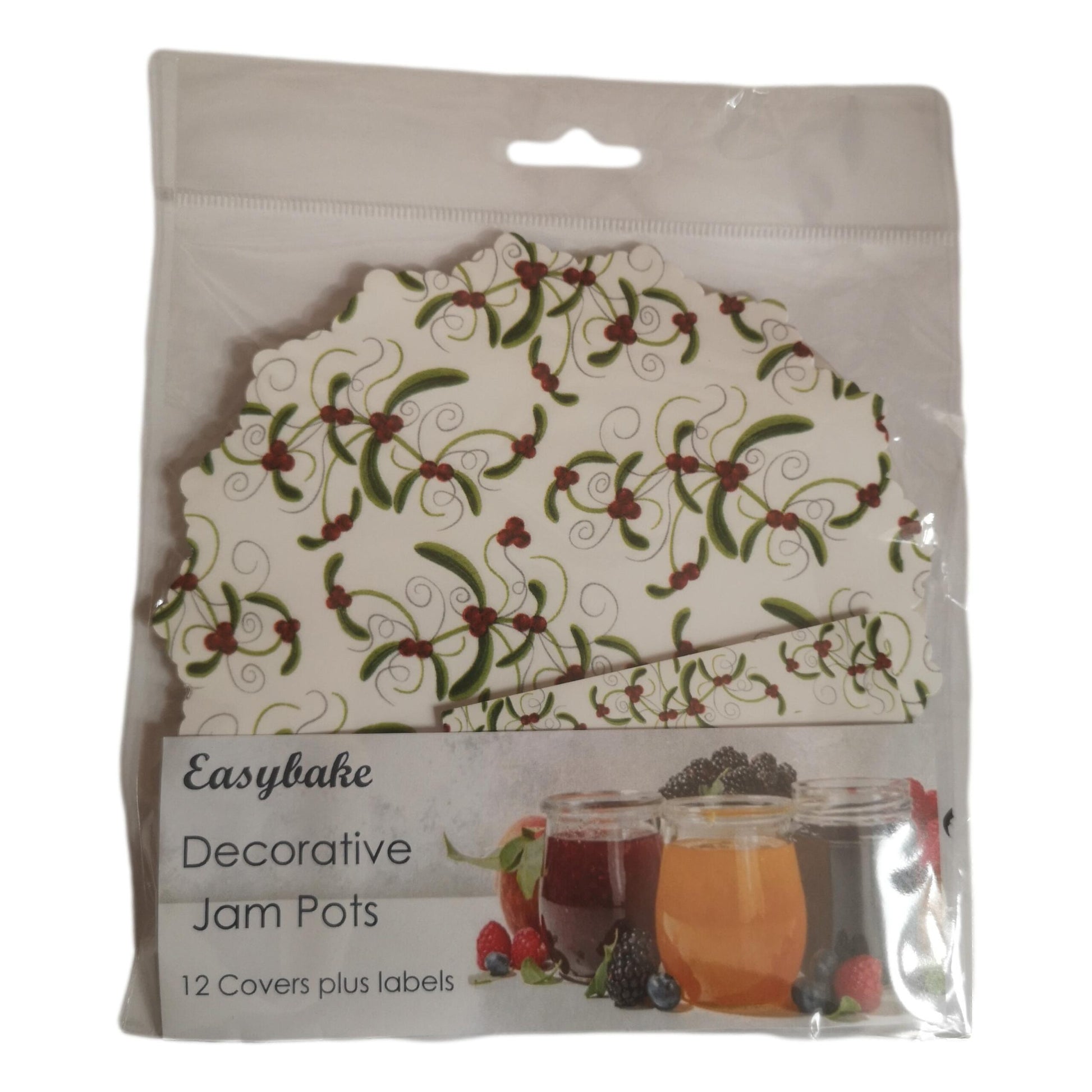 12 Christmas Berries Jam Pot Covers, Wax Discs, Rubber Bands and Self-Adhesive Labels image 0