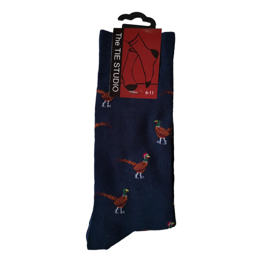Pheasants on Navy Unisex Novelty Ankle Socks Adult Size 6-11 image 0