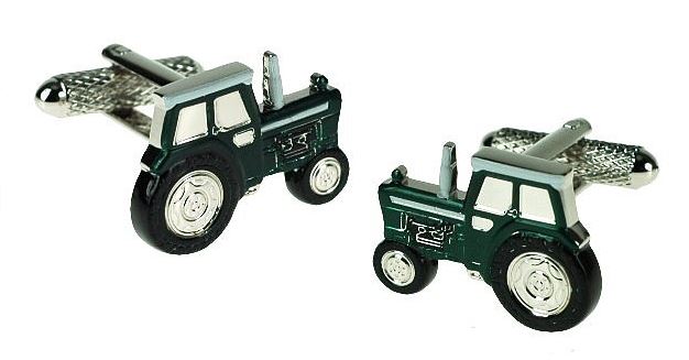 Green Cab Tractor silver-plated torpedo cufflinks in padded gift box image 1