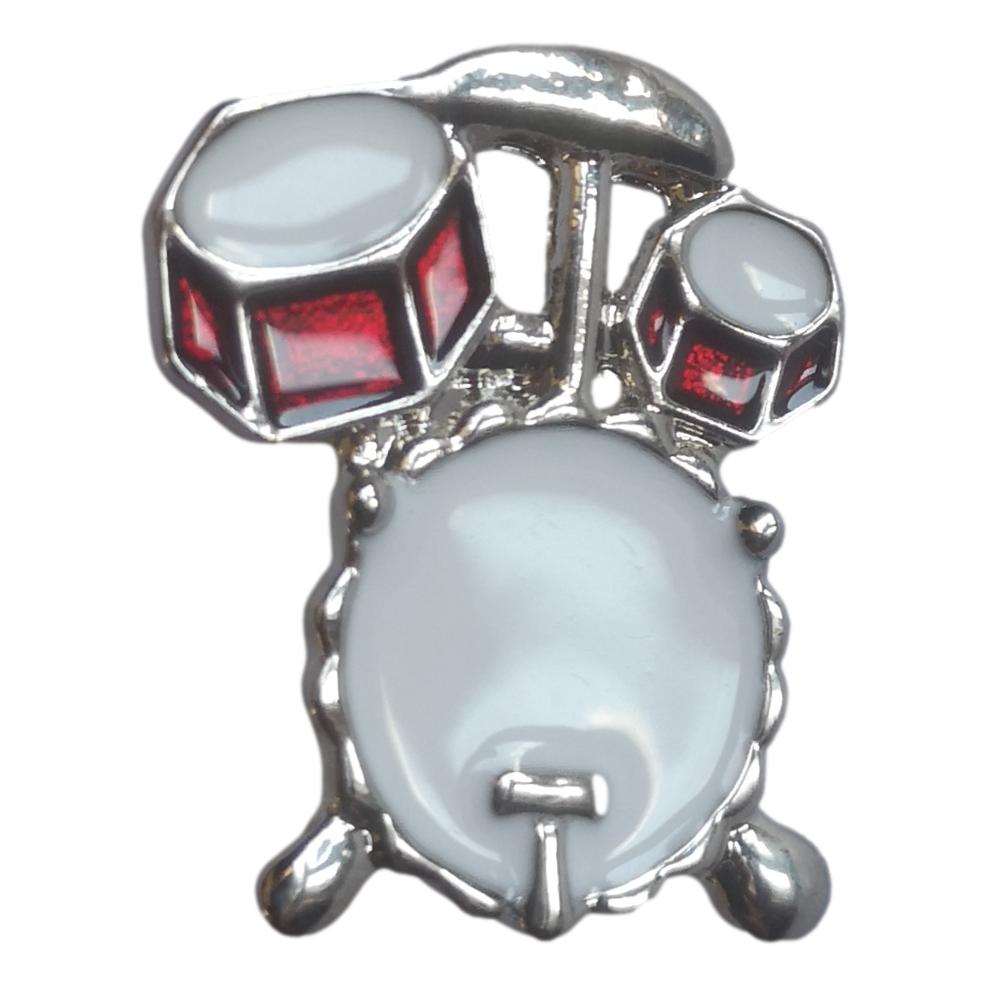 Red Drum Kit Silver-plated Enamelled Lapel Pin in Padded Gift Box image 0