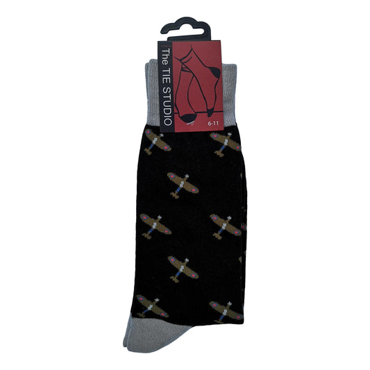 WWII Aircraft in Flight on black Unisex Novelty Ankle Socks Adult Size 6-11 image 0